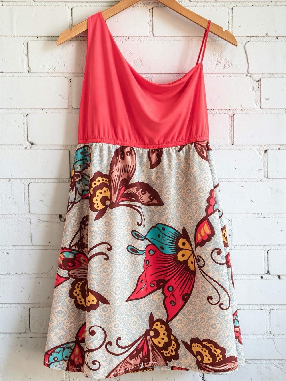 Déjà Vu One Shoulder Butterfly Floral Dress Large Boho Romantic Western NWT
